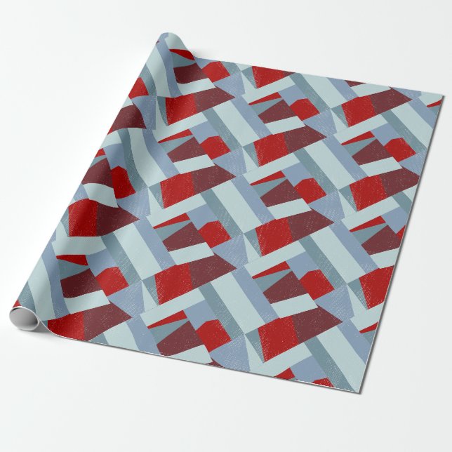 Elegant Geometric Abstract Red & Grey December Wrapping Paper (Unrolled)