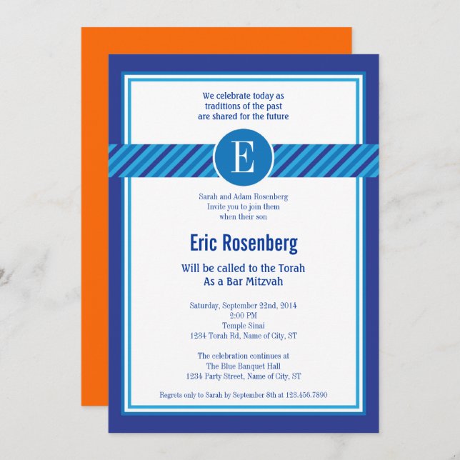 Elegant Geometric Bar Mitzvah Invitation (Front/Back)