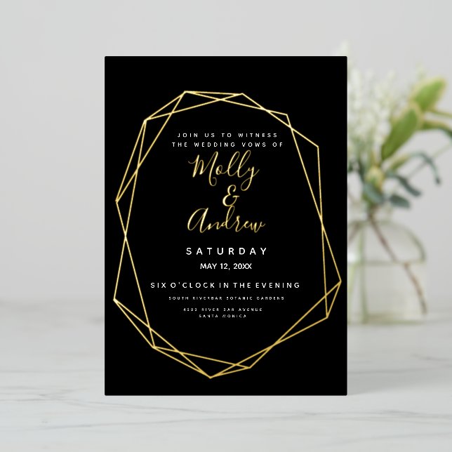 Elegant Geometric Black & Gold Modern Wedding (Standing Front)