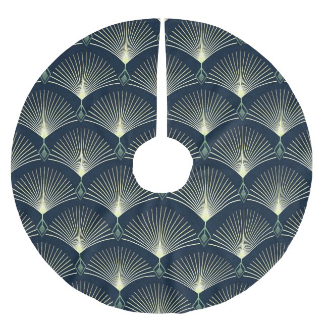 Elegant Geometric: Blue Art Deco. Brushed Polyester Tree Skirt (Front)