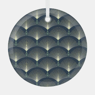 Elegant Geometric: Blue Art Deco. Glass Ornament