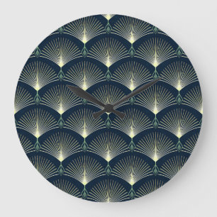 Elegant Geometric: Blue Art Deco. Large Clock