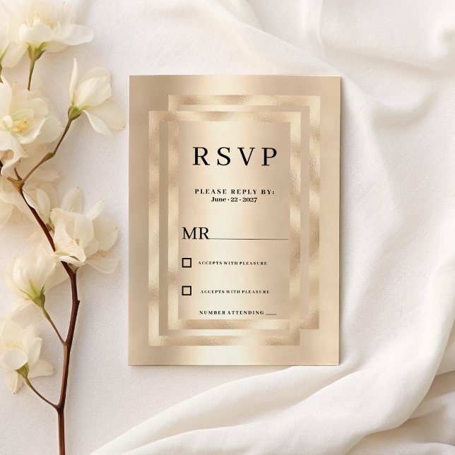 Elegant geometric champagne gold glam RSVP  Invitation (Elegant geometric champagne gold glam RSVP)
