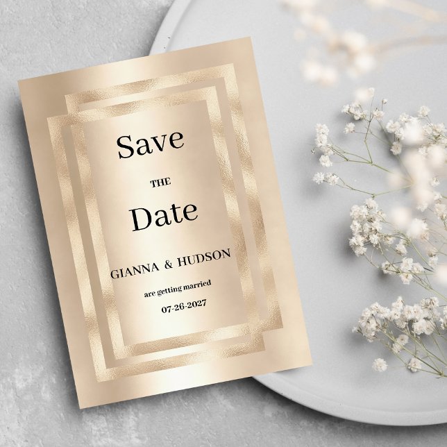 Elegant geometric champagne gold Save the Date Invitation (Elegant geometric champagne gold Save the Date )