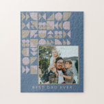 Elegant Geometric Dusty Blue Personalized Photo Jigsaw Puzzle<br><div class="desc">Custom Photo Geometric Art Blue Monogram Name Jigsaw Puzzle</div>
