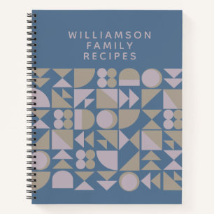 Elegant Geometric Dusty Blue Personalized Recipe Notebook