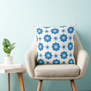 Elegant Geometric Floral Blue And White Pattern Throw Pillow