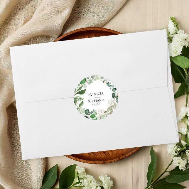 Elegant Geometric Floral Greenery Wedding Classic Round Sticker (Creator Uploaded)