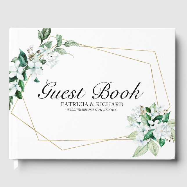 Elegant Geometric Floral Greenery Wedding Guest Book (Front)