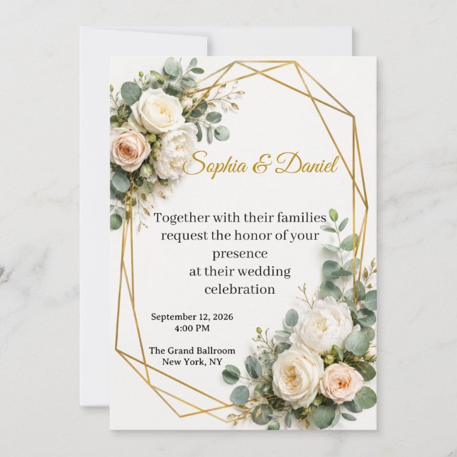 Elegant Geometric Floral Wedding Invitation (Front)