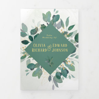 Elegant Geometric Frame leaves | photo Wedding Tri-Fold Invitation