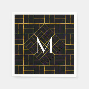 Elegant Geometric Gold Art Deco Pattern  Monogram Napkin