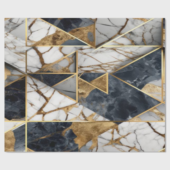 Elegant Geometric Gold Black Marble  Wrapping Paper (Flat)