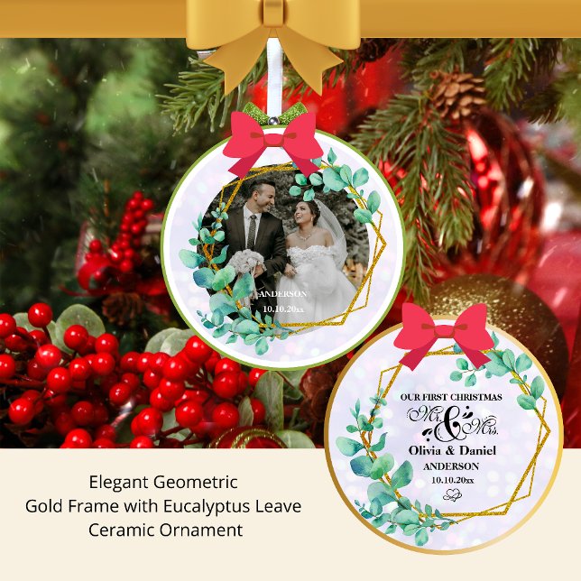 Elegant Geometric Gold Frame with Eucalyptus Leave Ceramic Ornament (Creator Uploaded)