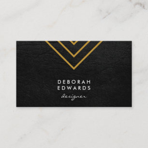 Elegant Geometric Gold Lines Faux Leather Business Card