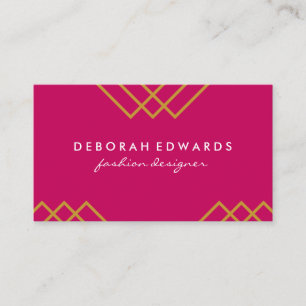 Elegant Geometric Gold Lines Hot Pink Black Business Card