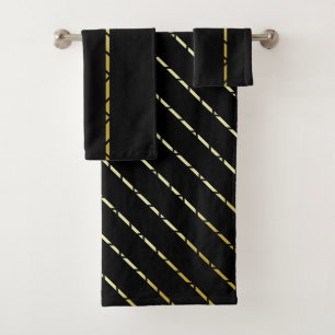 Elegant Geometric Gold Pattern On Black Bath Towel Set
