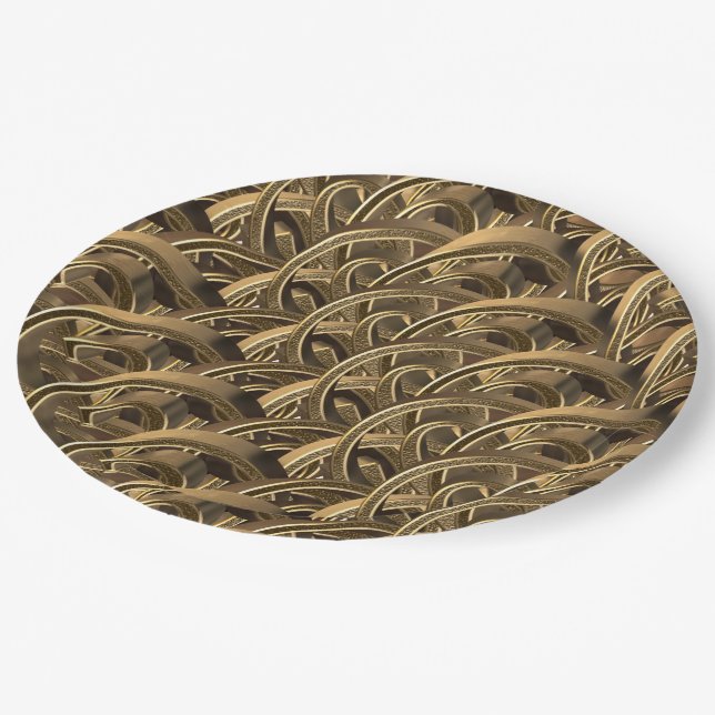 Elegant Geometric Gold Typography Pattern Paper Plate (Angled)