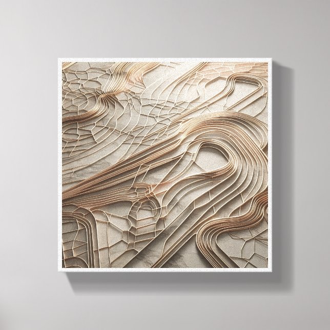Elegant Geometric Gold Wire Abstract on White Marb Canvas Print (Front)