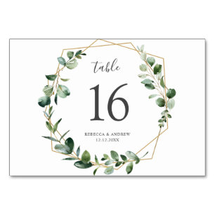 Elegant Geometric Greenery Table Numbers Card