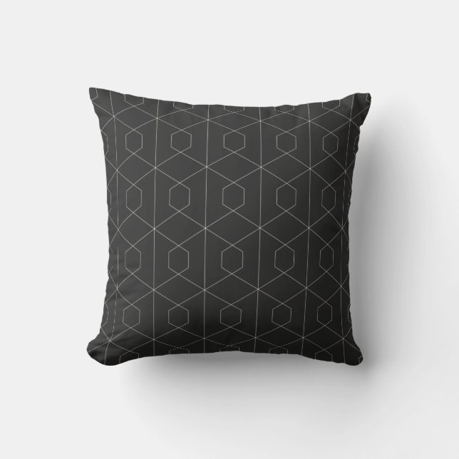 Elegant Geometric Lines Pattern Black and White Throw Pillow (Front)