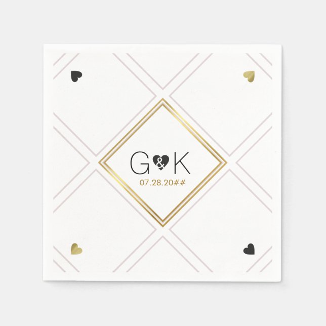 elegant geometric lines with monogram . wedding napkin (Front)