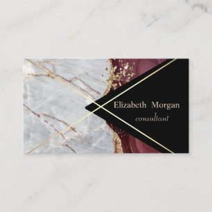 Elegant Geometric Marble Burgundy Gold Stripes  Business Card