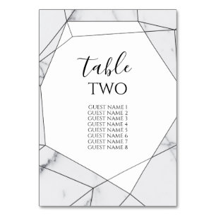 Elegant Geometric Marble Wedding Guest Names Table Number