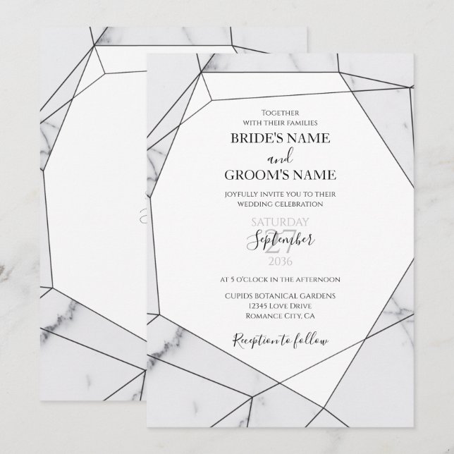 Elegant Geometric Marble Wedding Invitations (Front/Back)