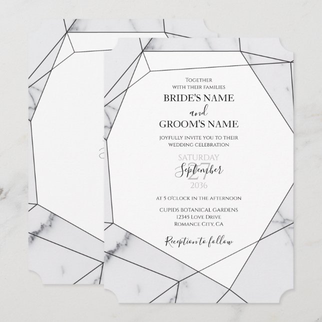 Elegant Geometric Marble Wedding Invitations (Front/Back)