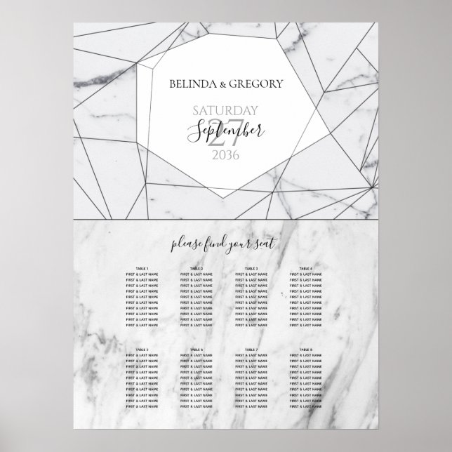 Elegant Geometric Marble Wedding Seating Chart (Front)