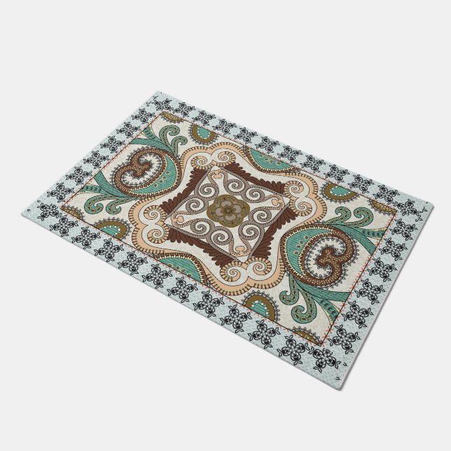 Elegant Geometric Mosaic Shapes Pattern Doormat (Angled)