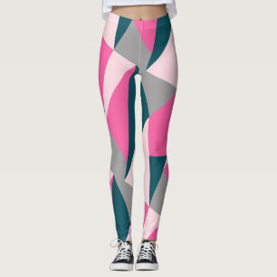 Elegant geometric pastel hot pink emerald green leggings