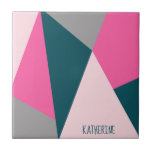 Elegant geometric pastel hot pink emerald green tile<br><div class="desc">Modern geometric design in pink,  grey and green colours.</div>