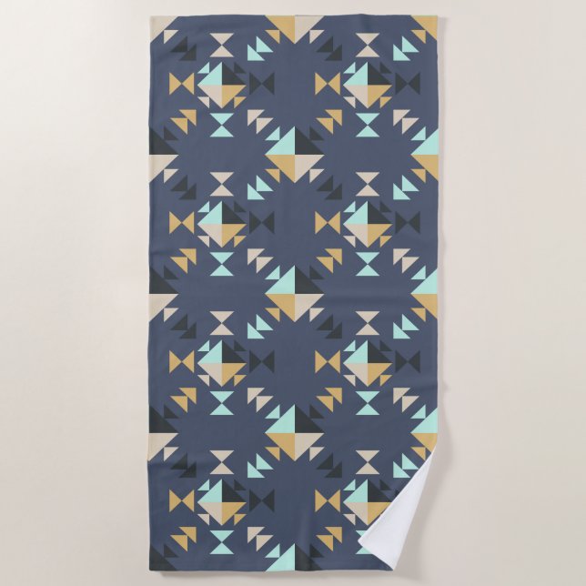 Elegant Geometric Pattern in Mint, Gold, and Black Beach Towel (Front)