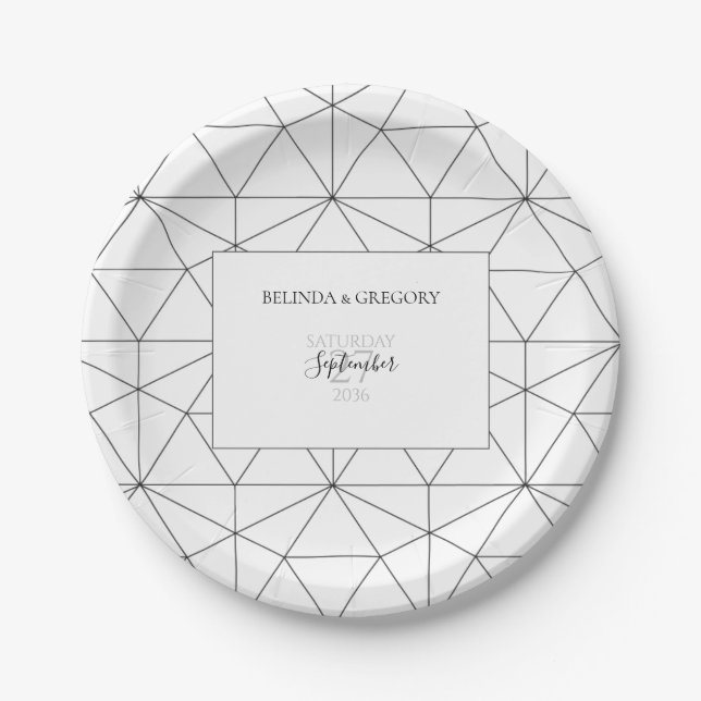 Elegant Geometric Pattern Wedding  Paper Plate (Front)