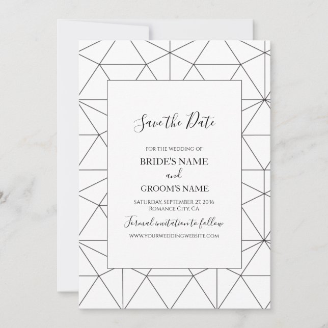 Elegant Geometric Pattern Wedding Save The Date (Front)