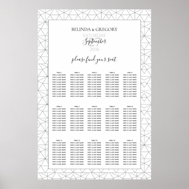 Elegant Geometric Pattern Wedding Seating Chart (Front)