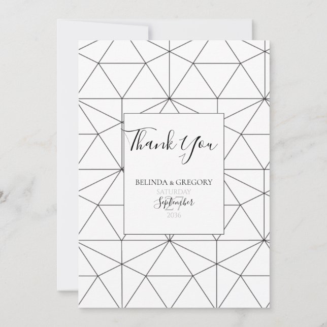 Elegant Geometric Pattern Wedding Thank You Card (Back)