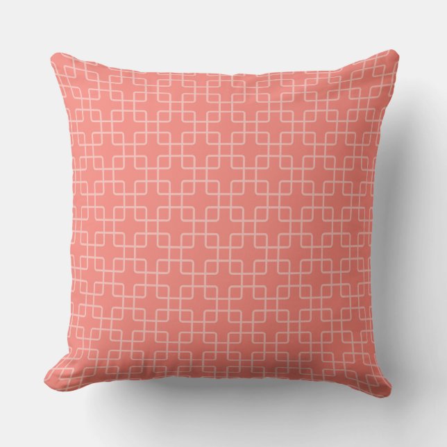Elegant Geometric Pattern with Coral Pink Back Throw Pillow (Front)