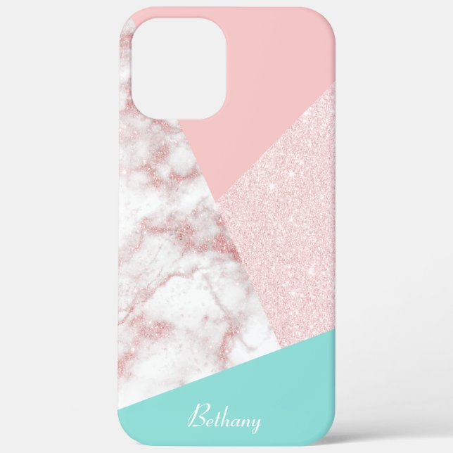 Elegant geometric pink rose gold glitter marble Case-Mate iPhone case (Back)