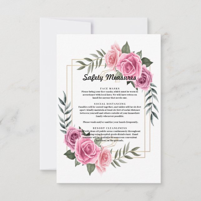 Elegant Geometric Pink Rose Safety Measures Thank You Card (Front)