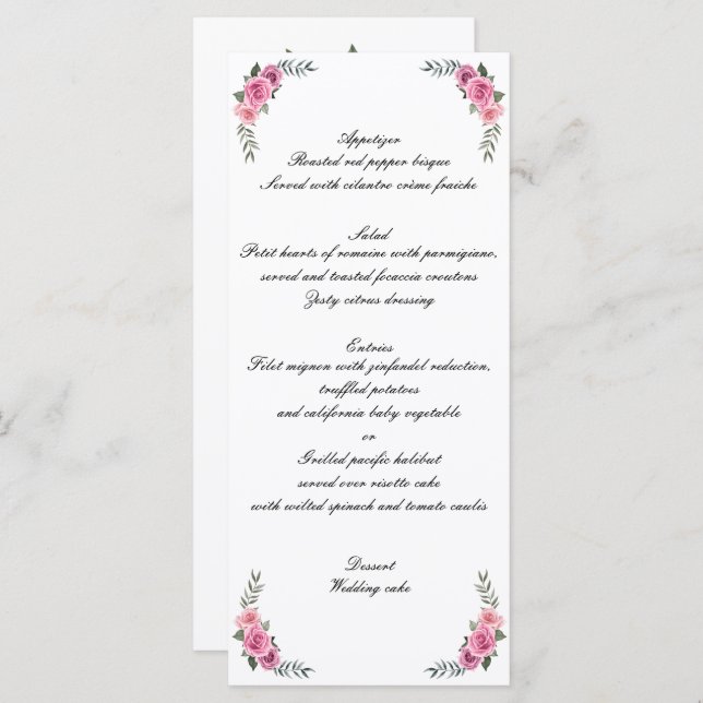 Elegant Geometric Pink Rose Wedding Menu (Front/Back)