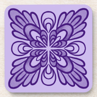 Elegant Geometric Purple Floral Pattern Coaster