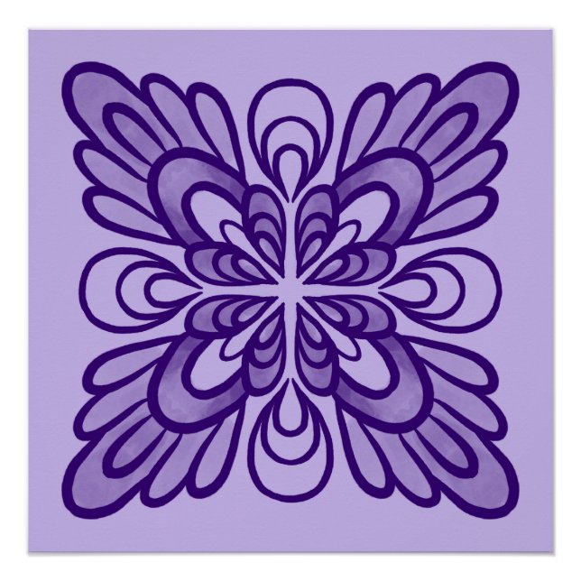 Elegant Geometric Purple Floral Pattern Poster (Front)