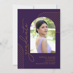 Elegant Geometric Purple Gold Graduation Announcement