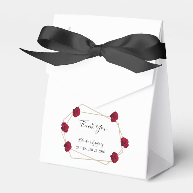 Elegant Geometric Red Rose Wedding Favor Box (Front Side)