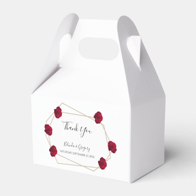 Elegant Geometric Red Rose Wedding Favor Box (Front Side)