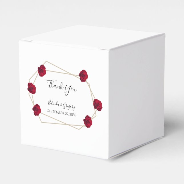 Elegant Geometric Red Rose Wedding  Favor Box (Front Side)