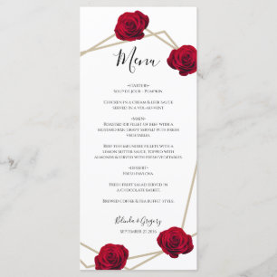 Elegant Geometric Red Rose Wedding Menu